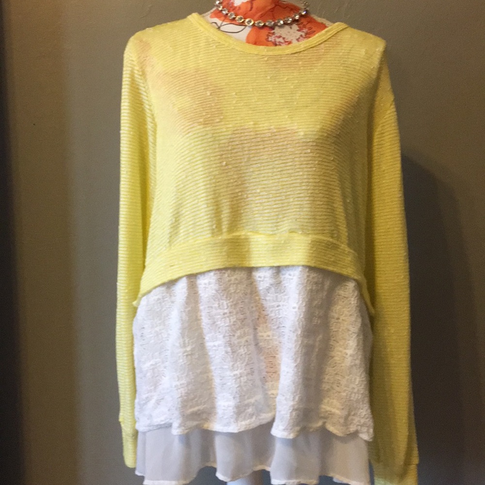 Yellow crop sweater with attached lace and frills